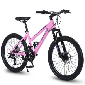 CARPAT 26-Inch Mountain Bike for Teens and Women - Shimano 21-Speeds, Dual Disc Brakes, Stylish Purple/Pink Design
